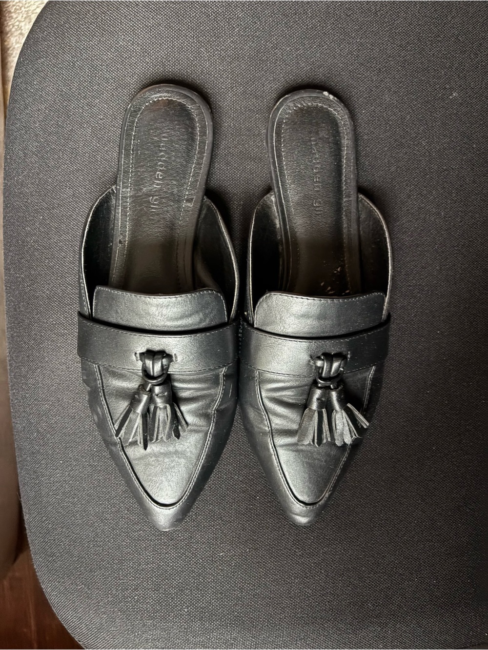 Madden Girl Black Tassel Pointed Mule Loafers